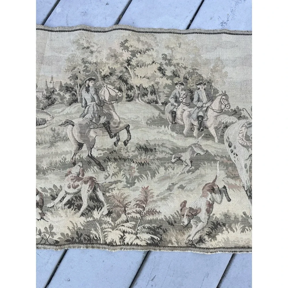 ANTIQUE WALL HANGING FRENCH AUBUSSON JACQUARD STYLE TAPESTRY HUNTING SCENE 53.5